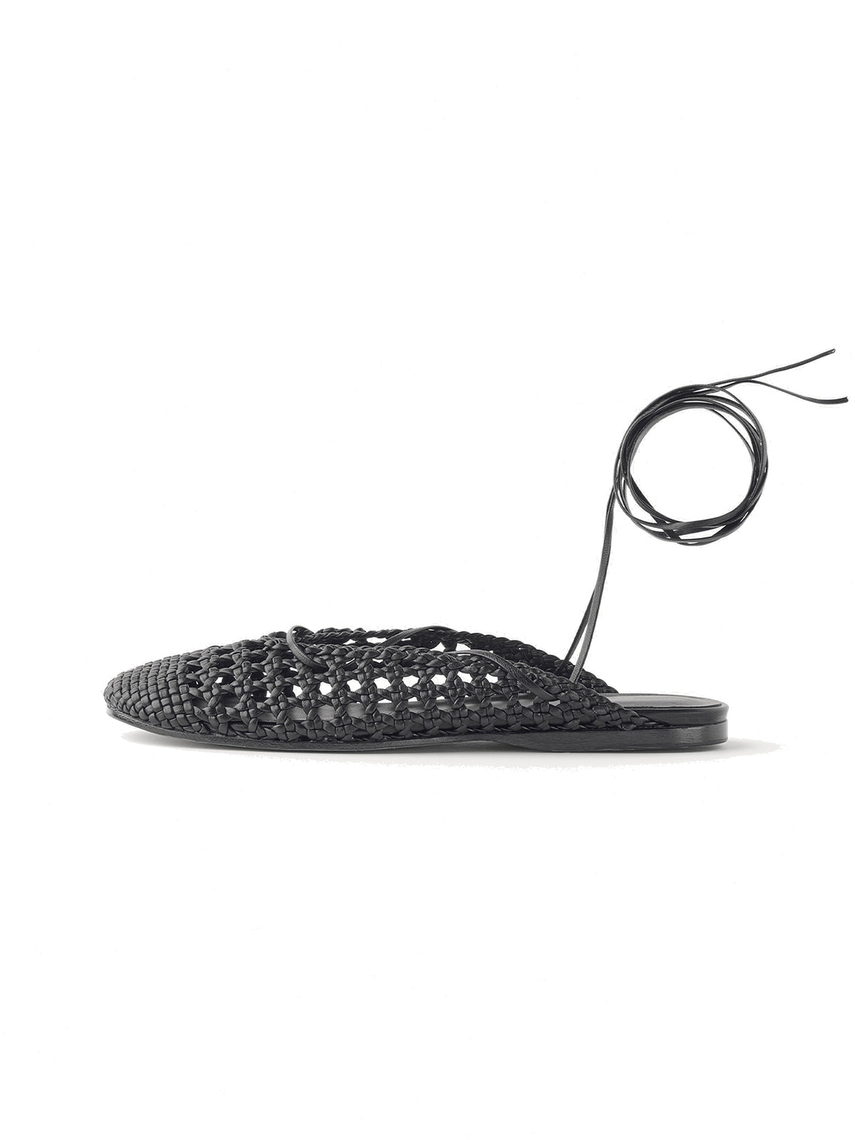 Black Woven Vegan Leather Round-Toe Backless Flats Sandals