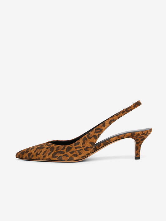 Leopard Faux Suede Pointed-Toe Classic Slingback Kitten Heels