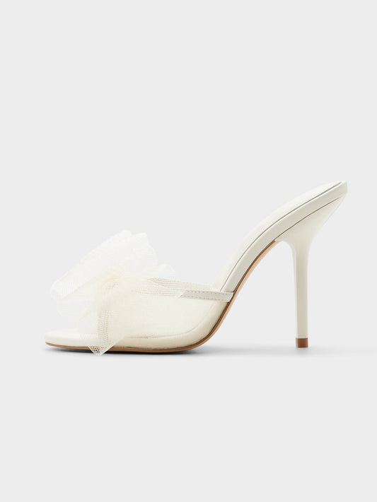 Bone Mesh Pointed-Toe Front Big Bow Slip-On Chic High Heels