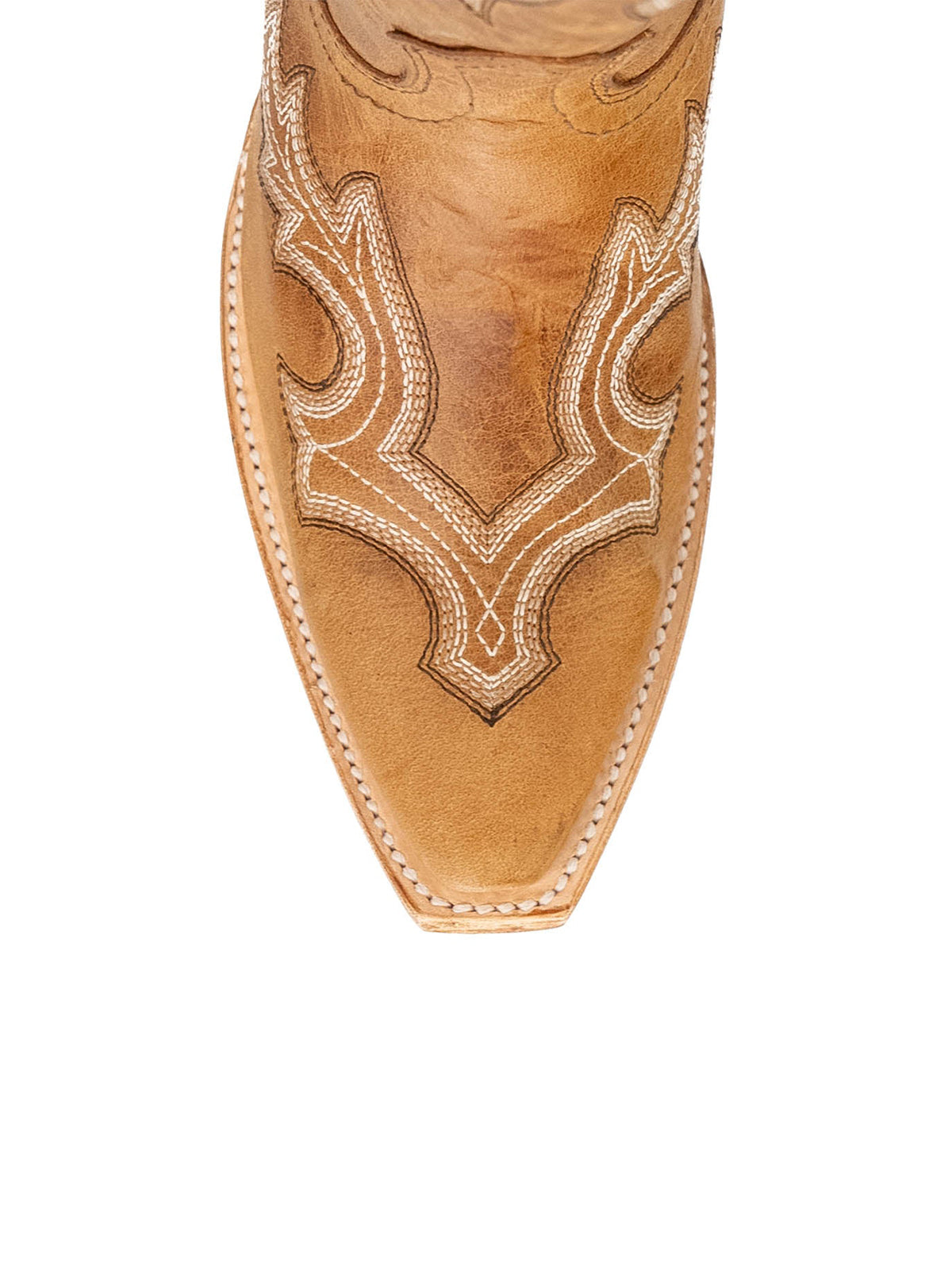 Distressed Tan Snip-Toe Half-Zip Classic Embroidery Knee High Tall Cowgirl Boots