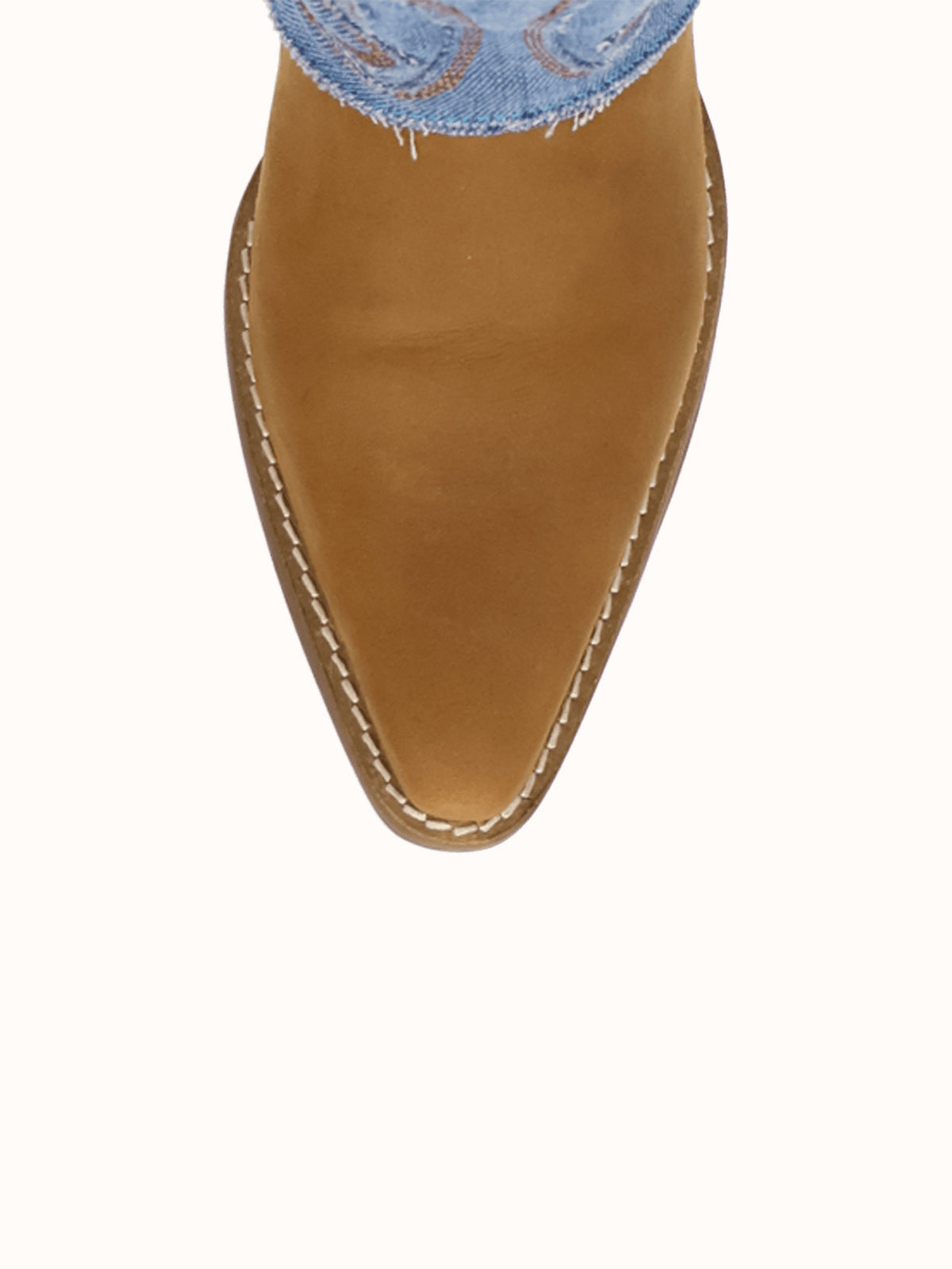 Blue Denim And Brown Snip-Toe Embroidery Fold-Over Wide Calf Knee High Cowgirl Boots