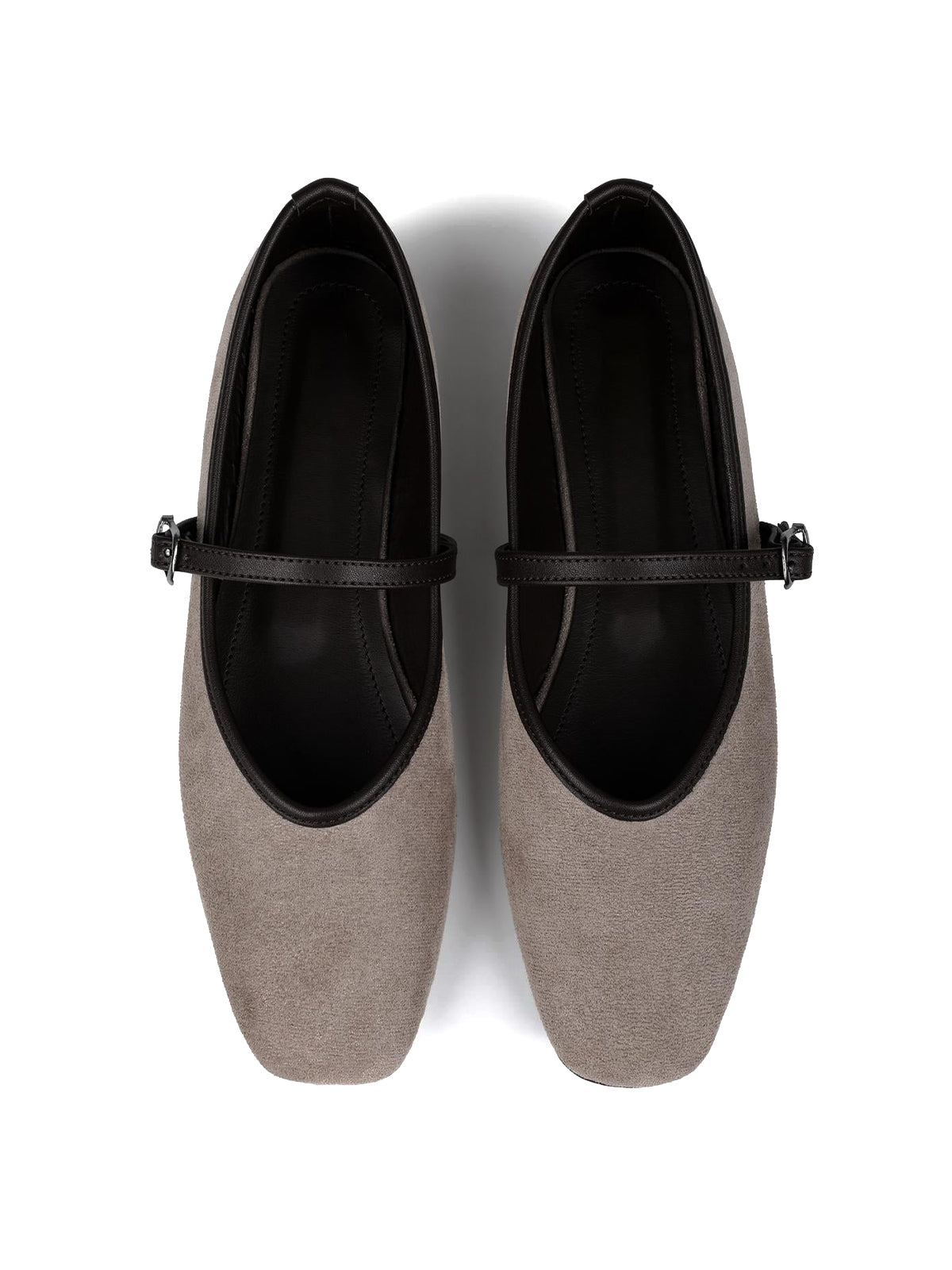 Light Taupe Faux Suede Square-Toe Buckle Bridge Strap Classic Ballet Flats