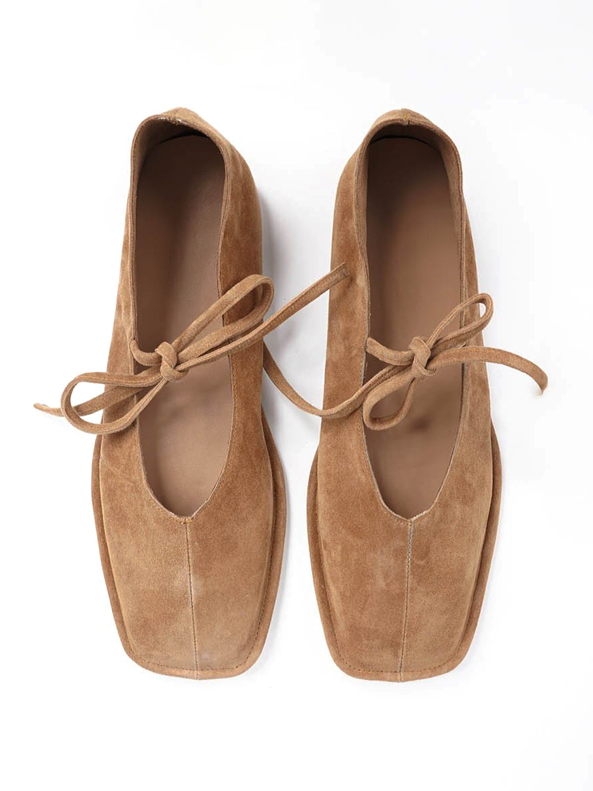 Tan Faux Suede Square-Toe Middle Strap Slip-On Chic Flats