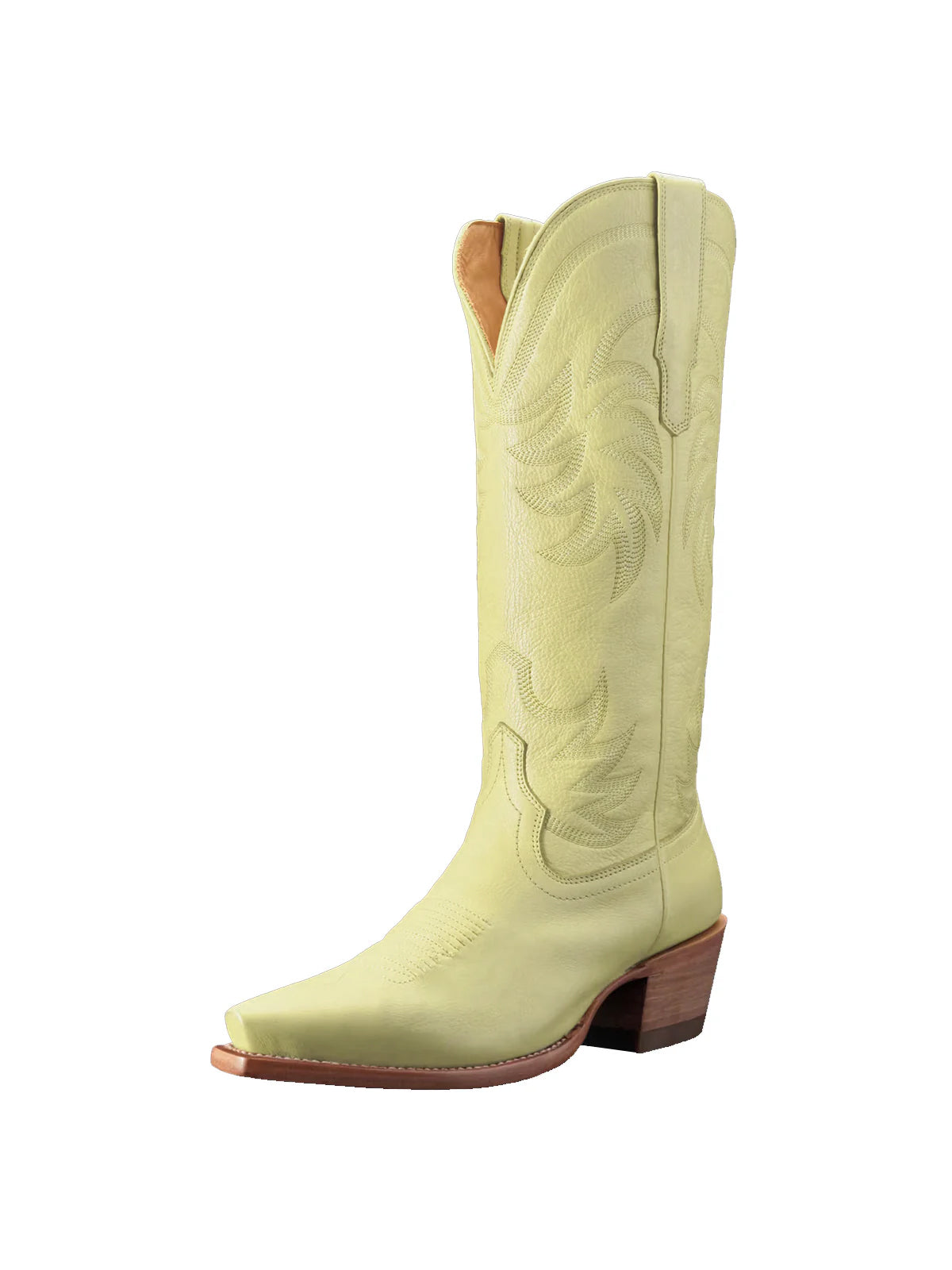 Lemon Green Snip-Toe Embroidery Wide Calf Knee High Cowgirl Boots