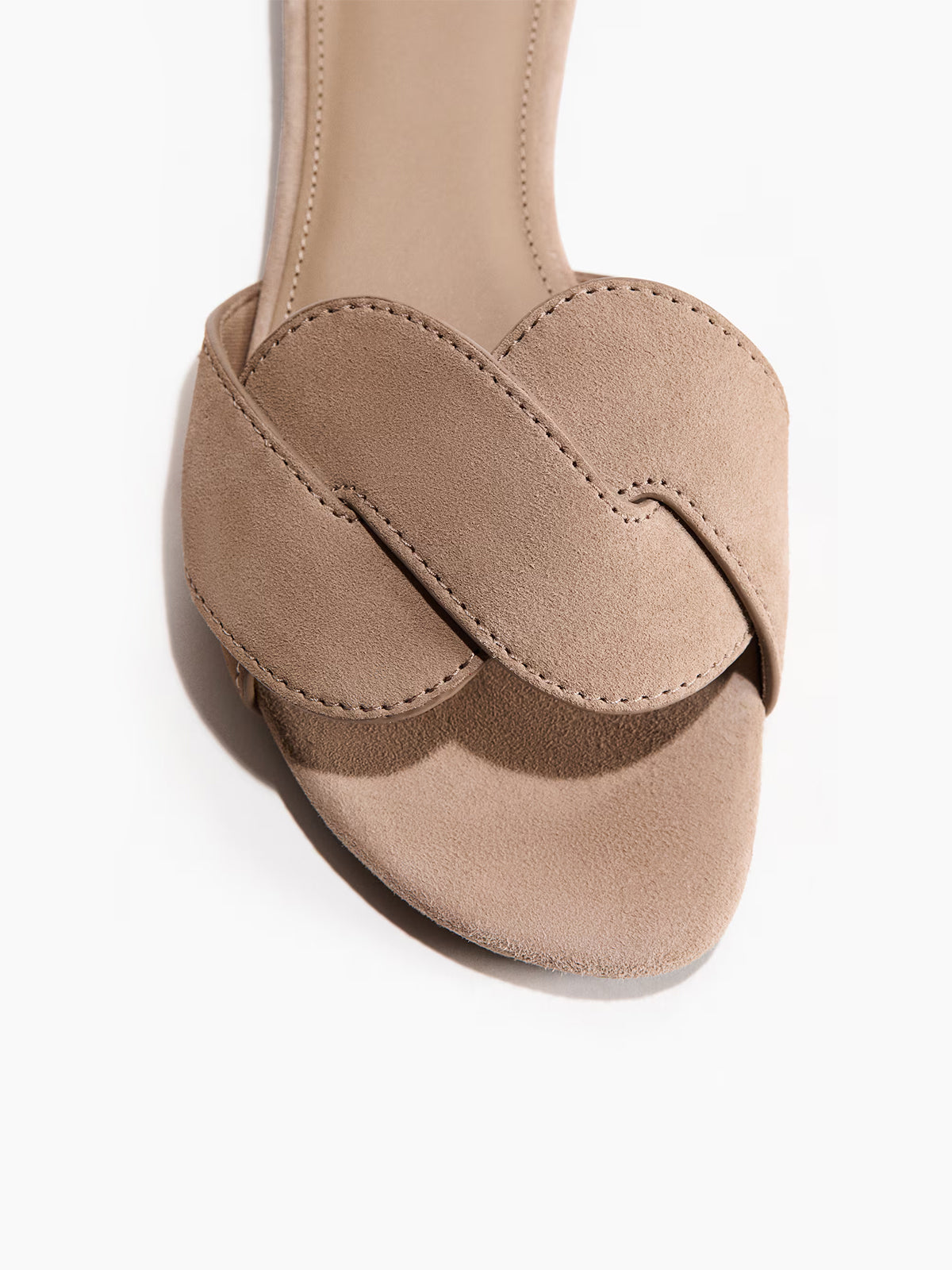 Sand Faux Suede Square-Toe Braided Strap Flats Sandals