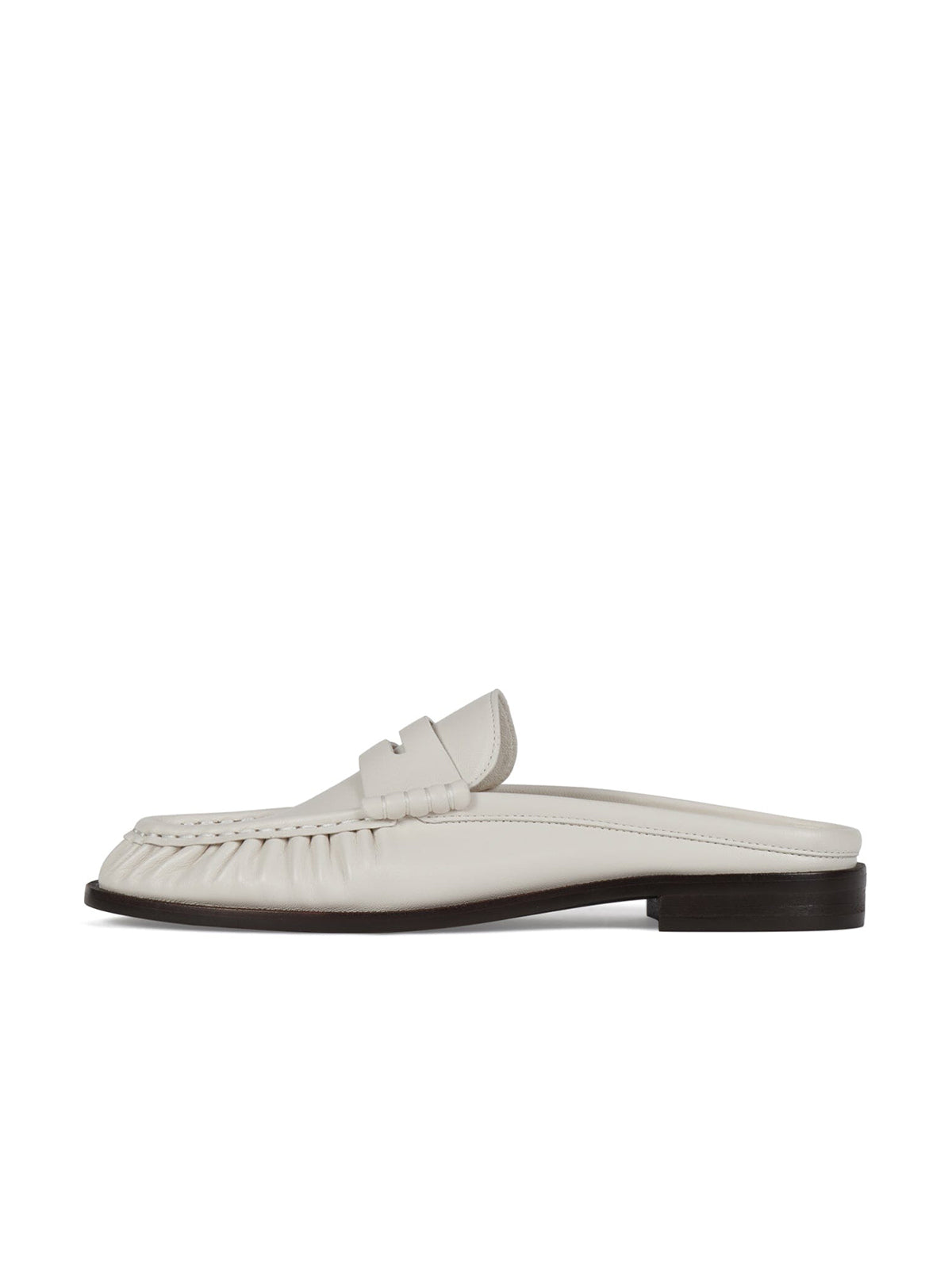 Round-Toe Backless Slip-On Loafer Mule Flats - Bone