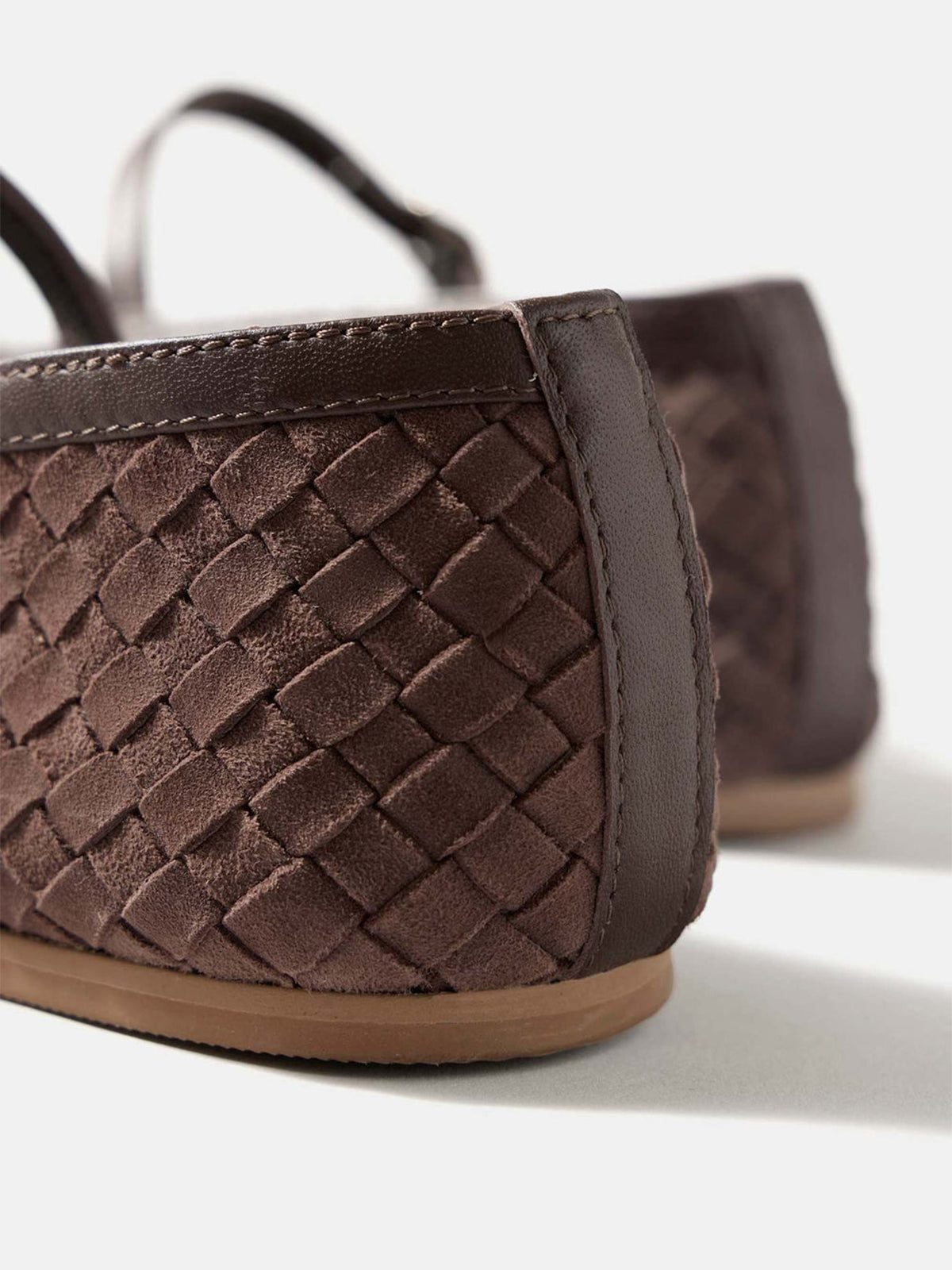 Brown Woven Faux Suede Square-Toe Front Bow And Mary Jane Flats