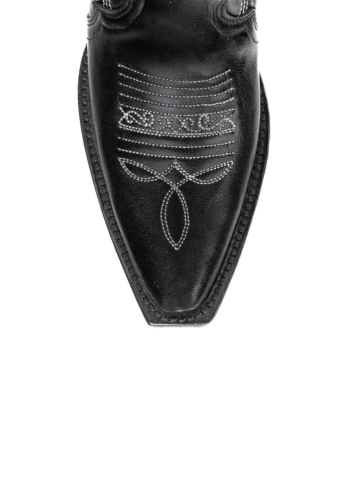 Black Snip-Toe Half-Zip Embroidery Knee High Tall Cowgirl Boots