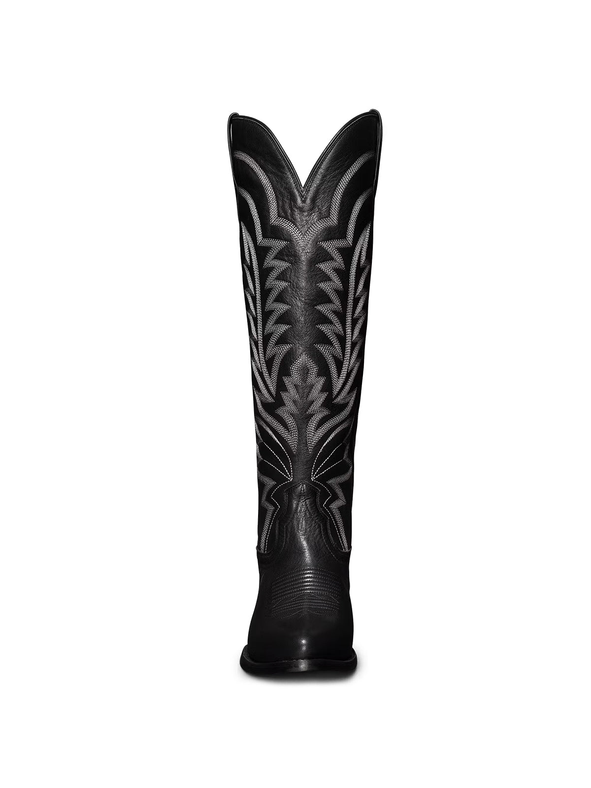 Western Embroidery Almond-Toe Tall Knee High Cowgirl Boots - Black