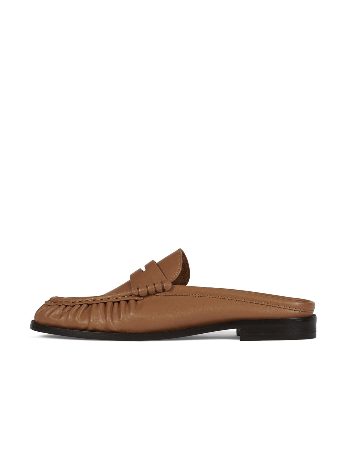 Round-Toe Backless Slip-On Loafer Mule Flats - Tan