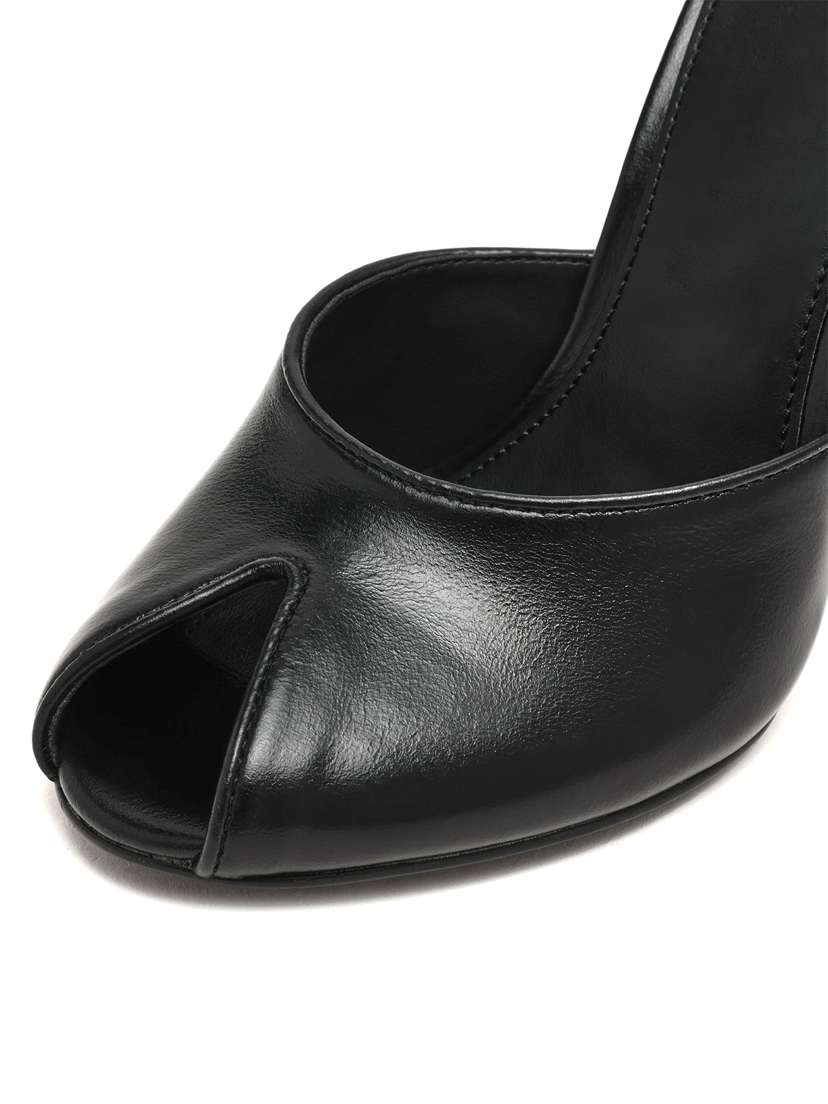 Black Peep Round-Toe Slip-On Backless Mules High Heels