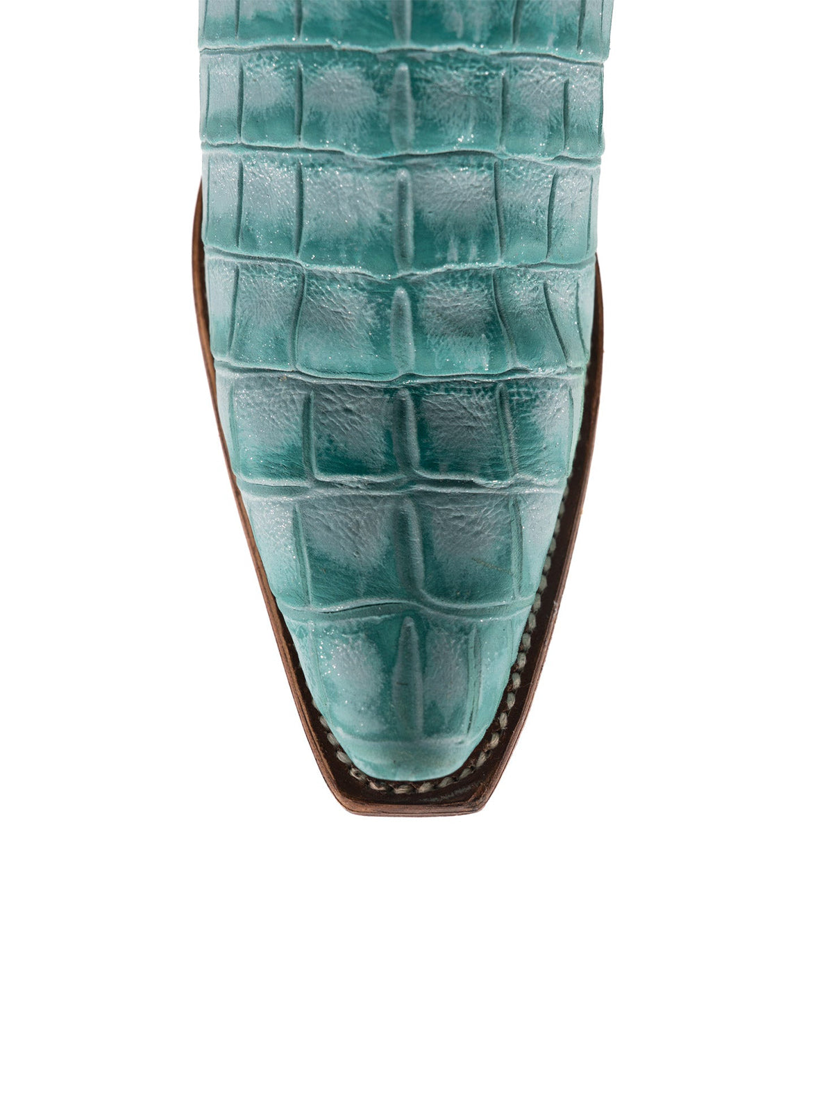 Turquoise Crocodile Print Snip-Toe Half-Zip Knee High Cowgirl Boots