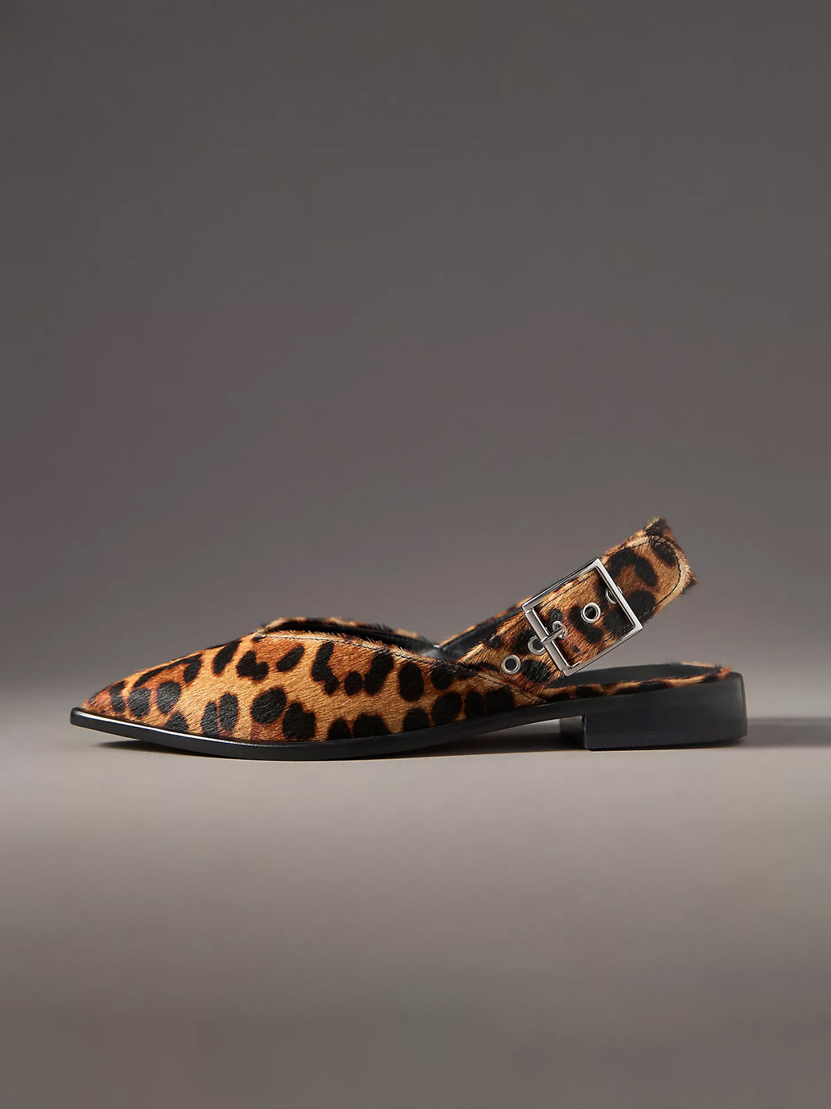 Leopard Pointed-Toe Buckle Slingback Flats