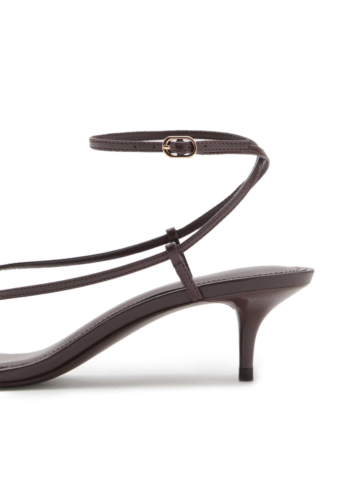 Chocolate Round-Toe Thin Strap And Ankle Strap Kitten Heels