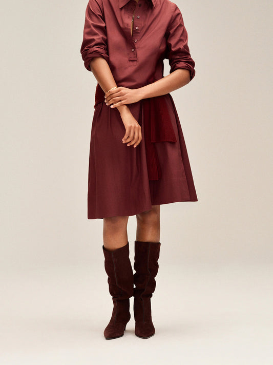 Mahogany Faux Suede Pointed-Toe Simple Knee High Boots