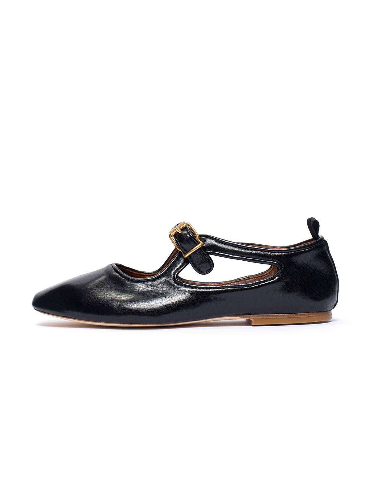 Square-Toe Buckle Strap Chic Flats - Classic Black
