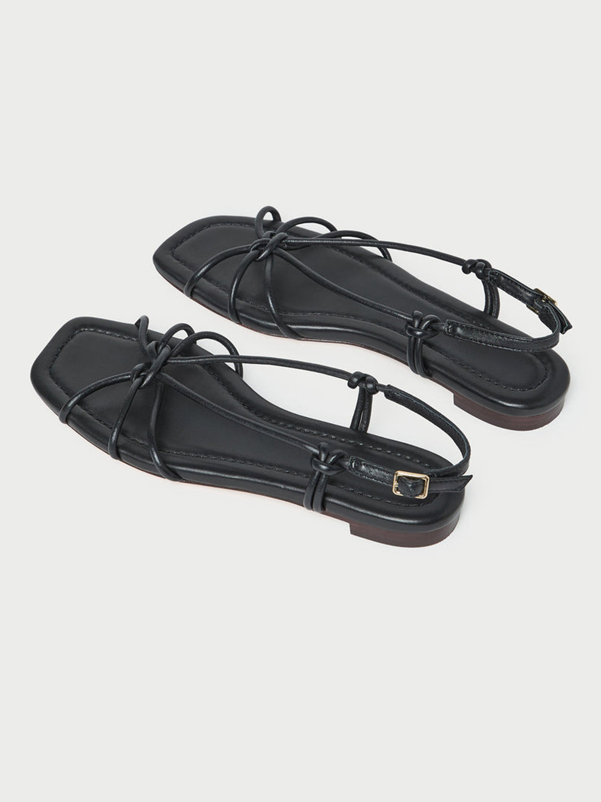 Black Square-Toe Strappy Chic Flats Sandals