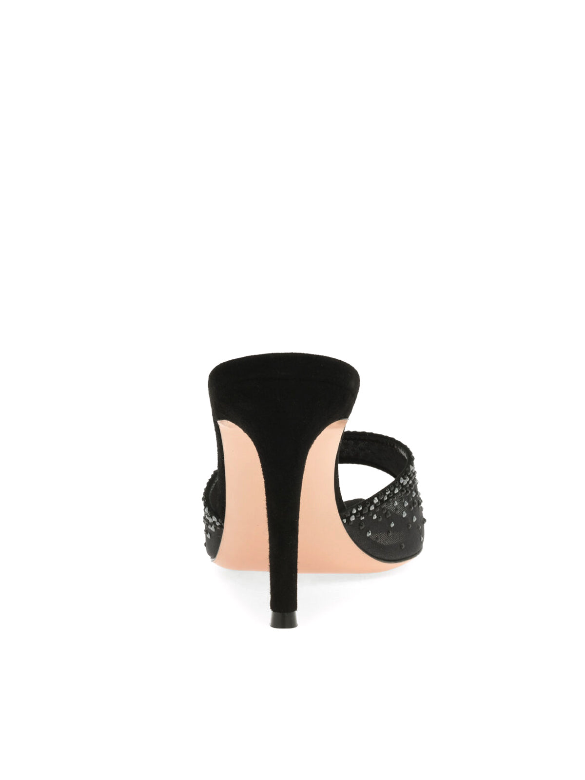 Rhinestones Mesh Open Pointed-Toe Backless Slip-On High Heels – Black