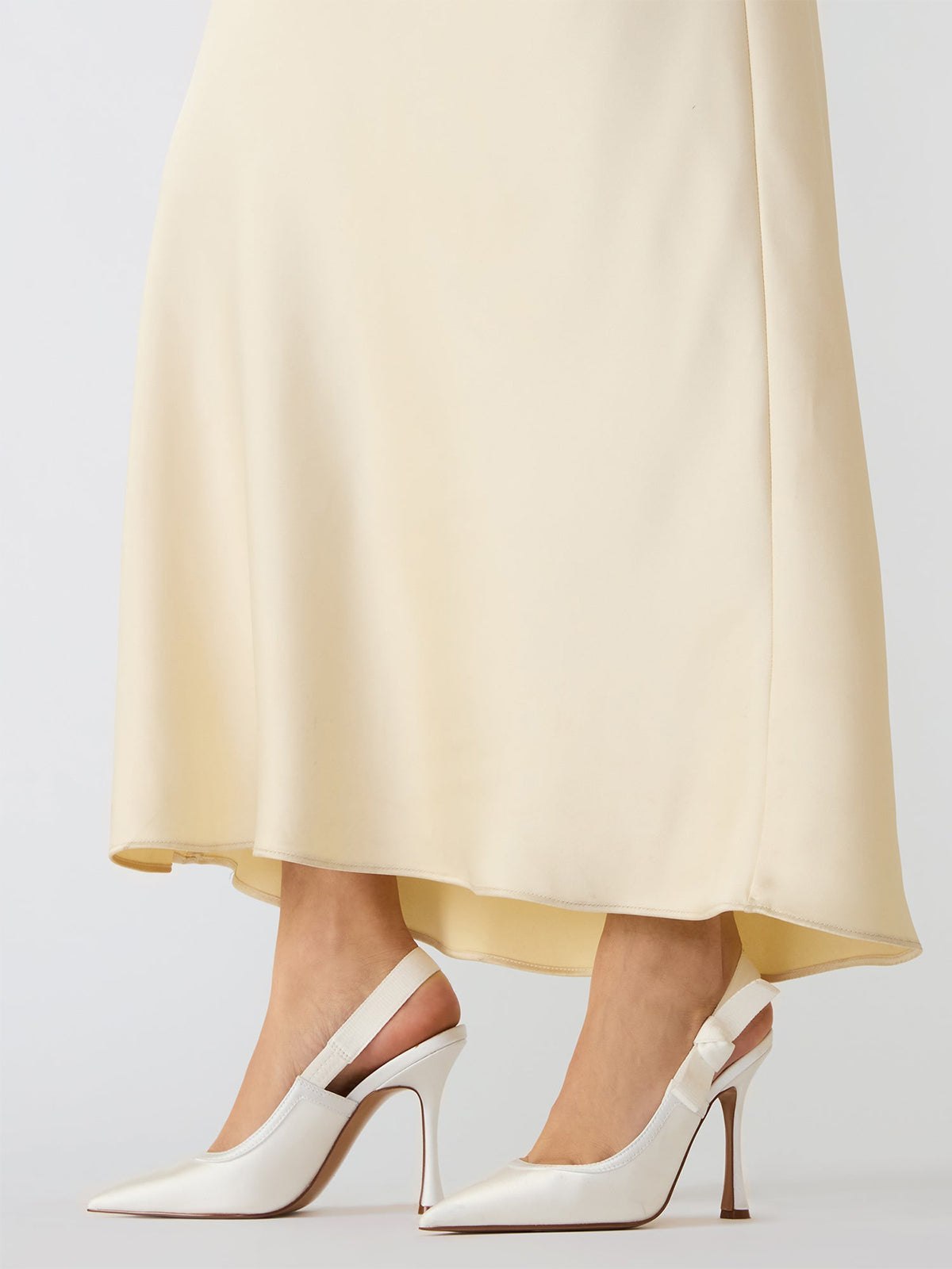 White Satin Pointed-Toe Slingback With Bow Classic High Heels