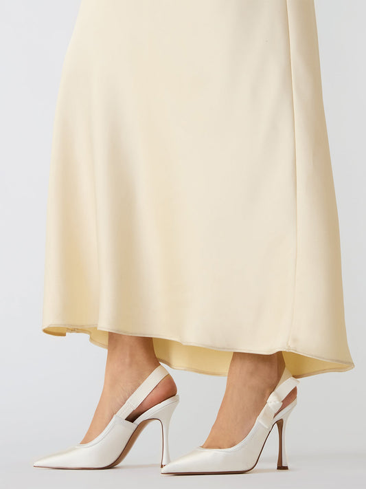 White Satin Pointed-Toe Slingback With Bow Classic High Heels