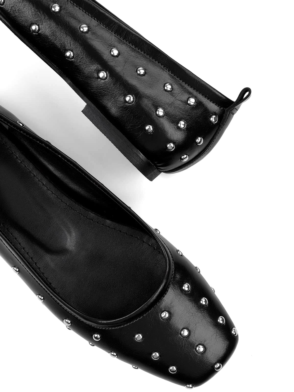 Black Square-Toe Tiny Studs Slip-On Flats