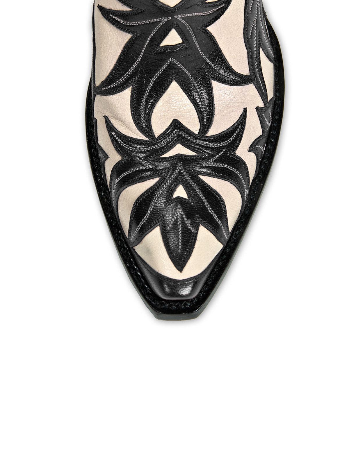 Contrast White And Black Snip-Toe Decorative Inlay Mid Calf Cowgirl Boots