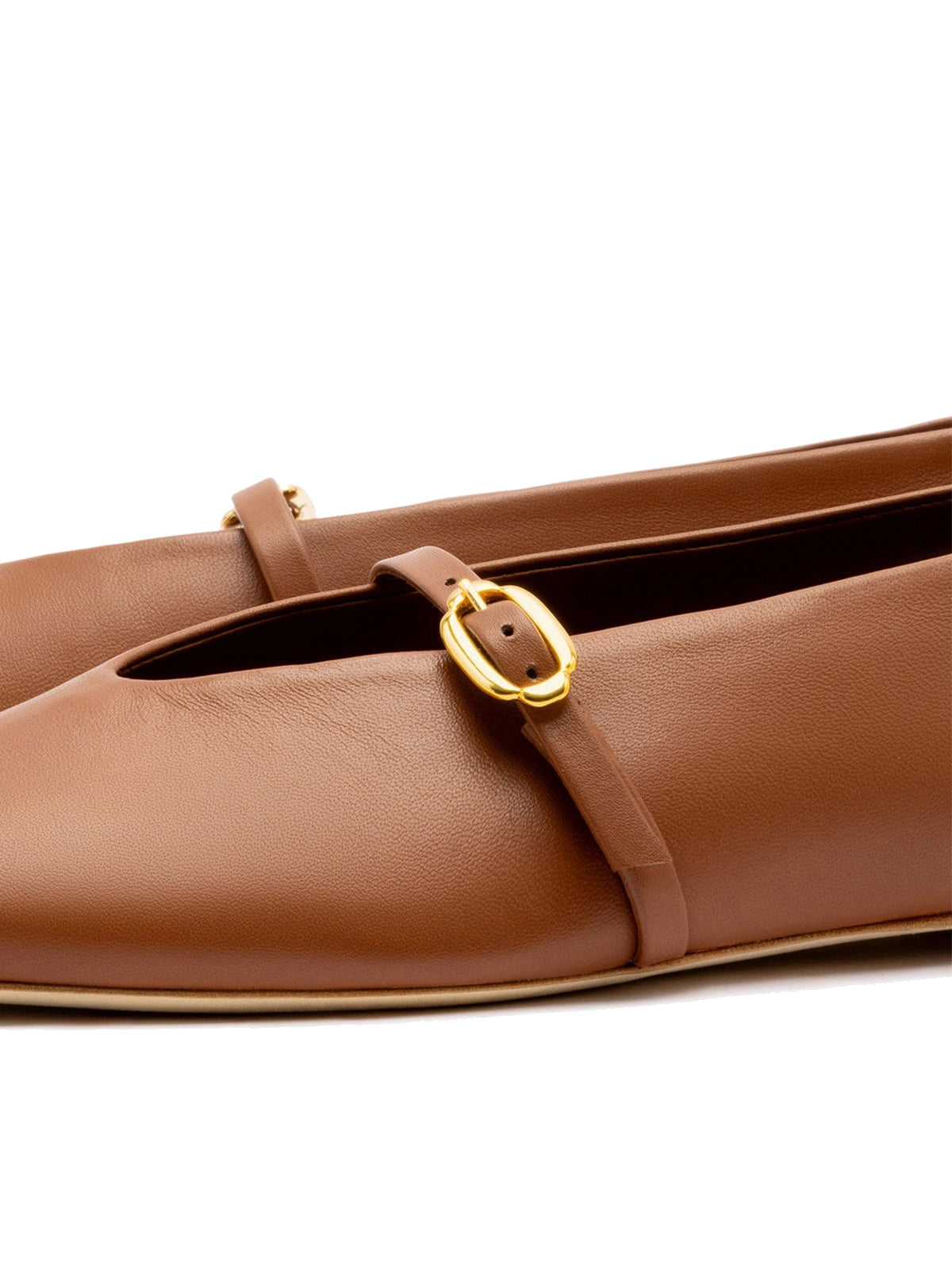 Caramel Square-Toe Buckle Mary Jane Ballet Classic Flats