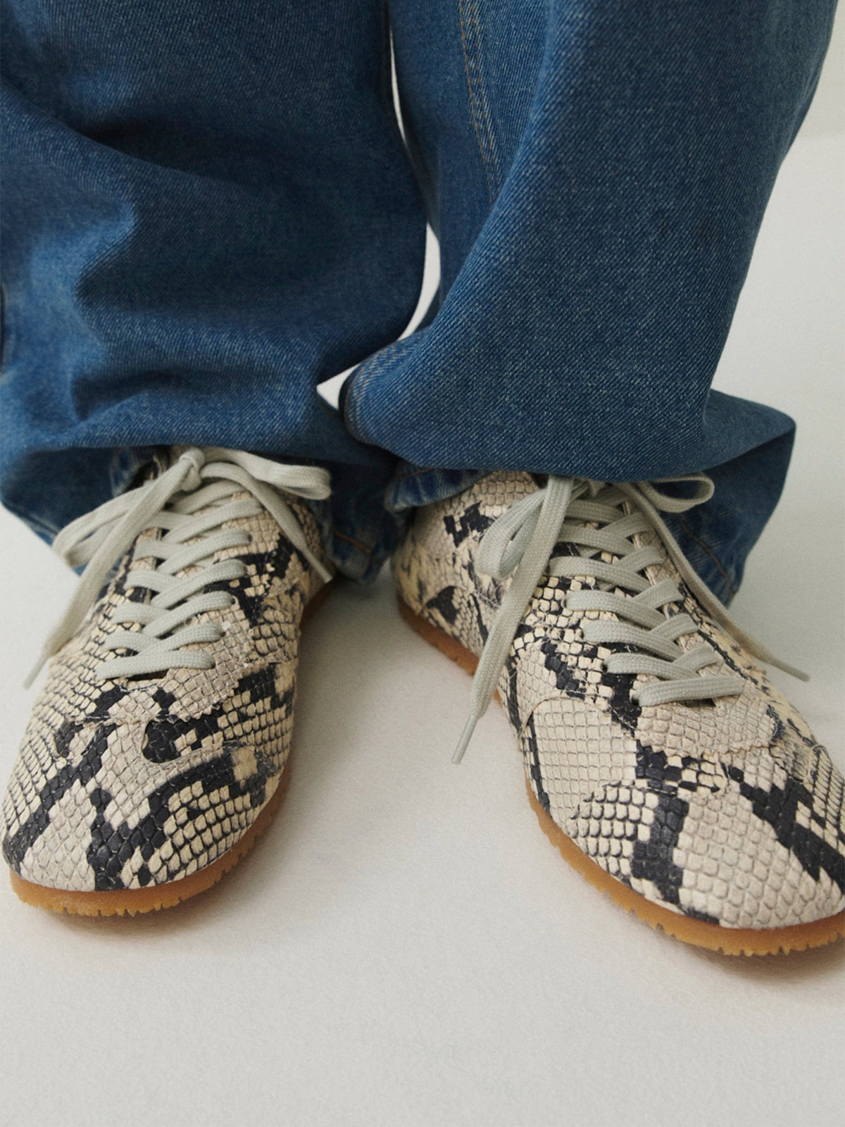 Square-Toe Classic Lace-Up Chic Flats Sneakers - Snakeskin Pattern