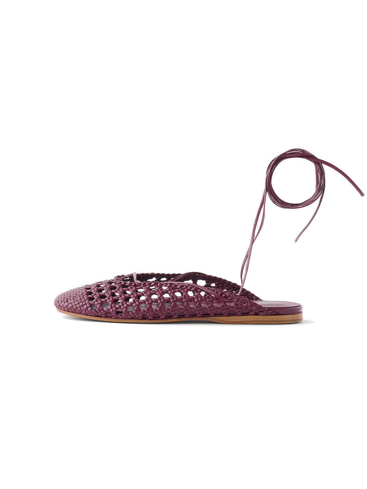 Ruby Red Woven Vegan Leather Round-Toe Backless Flats Sandals