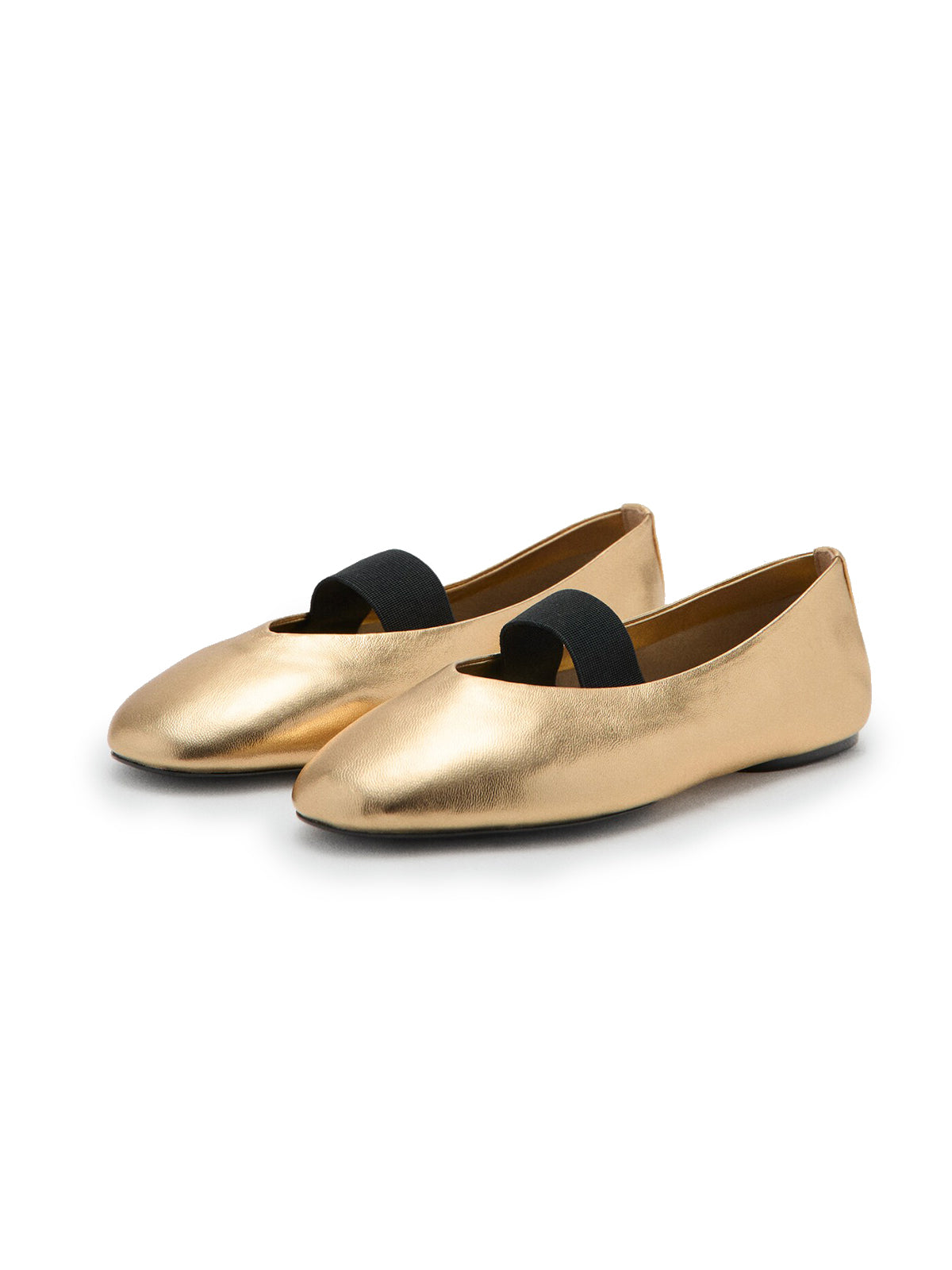 Metallic Gold Square-Toe Bridge Strap Stylish Flats