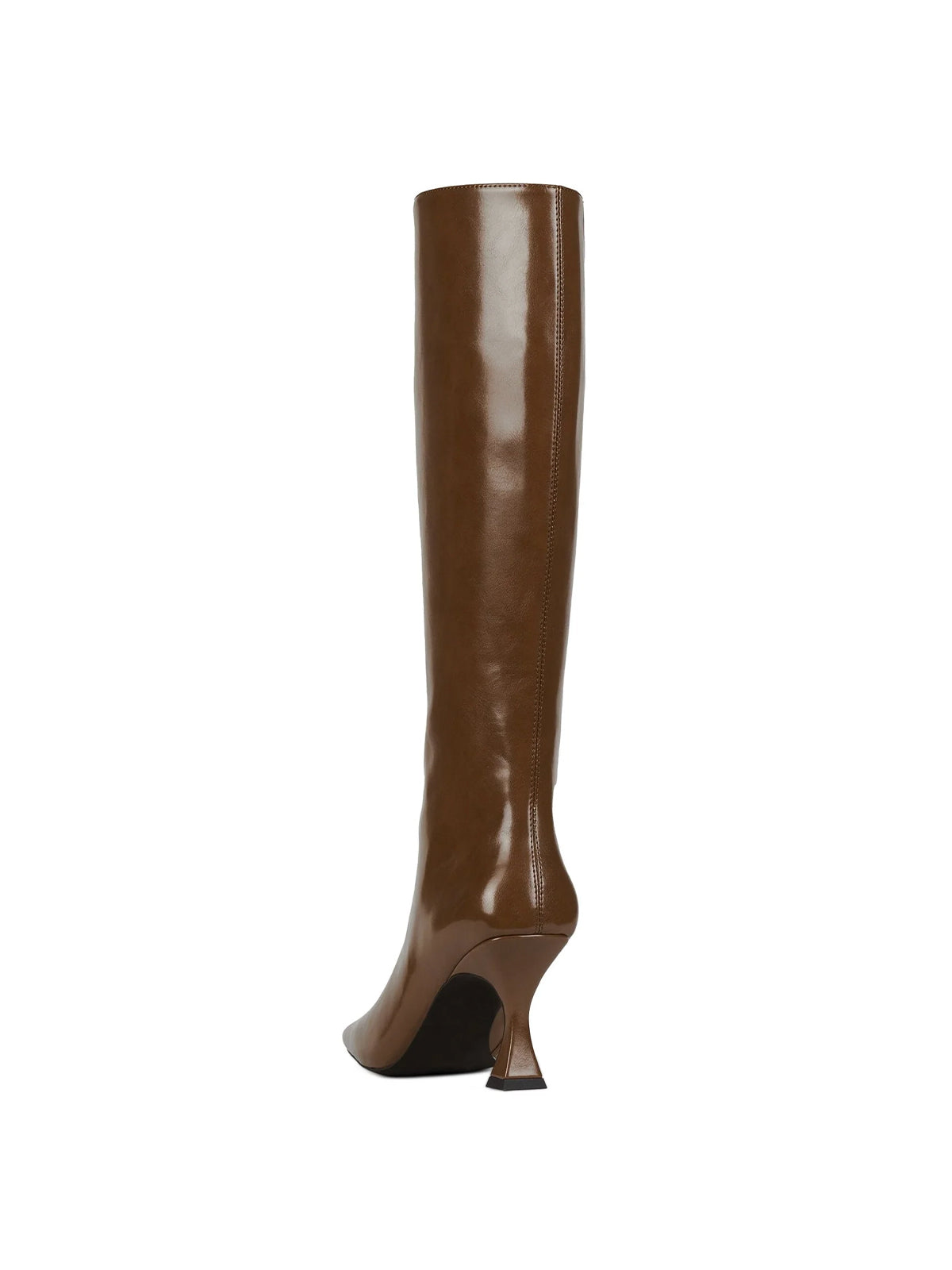 Dark Beige Square-Toe Wide Calf Simple Knee High Stiletto Boots