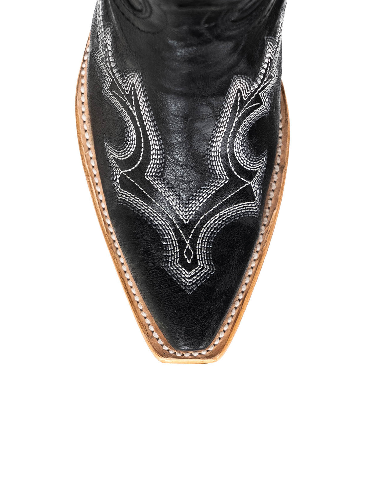 Distressed Black Snip-Toe Half-Zip Classic Embroidery Knee High Tall Cowgirl Boots