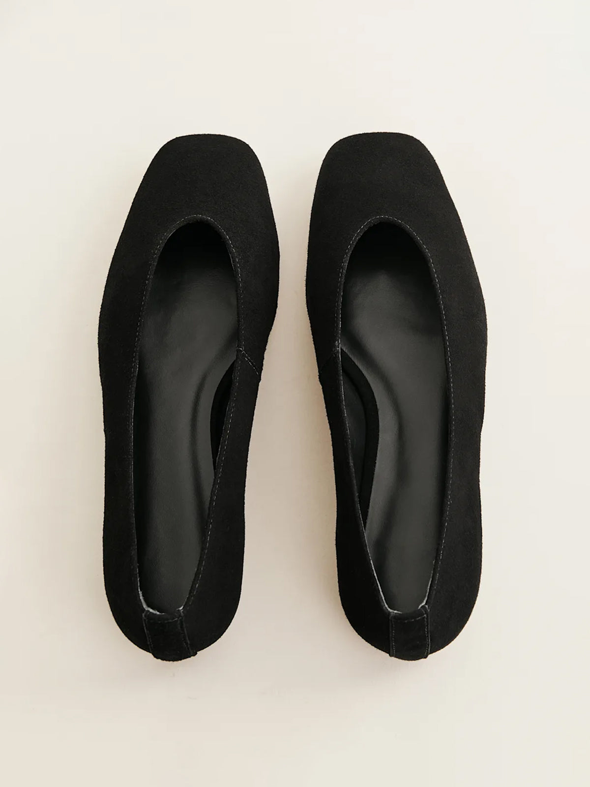 Sleek Square-Toe Classic Slip-On Ballet Flats – Black Faux Suede