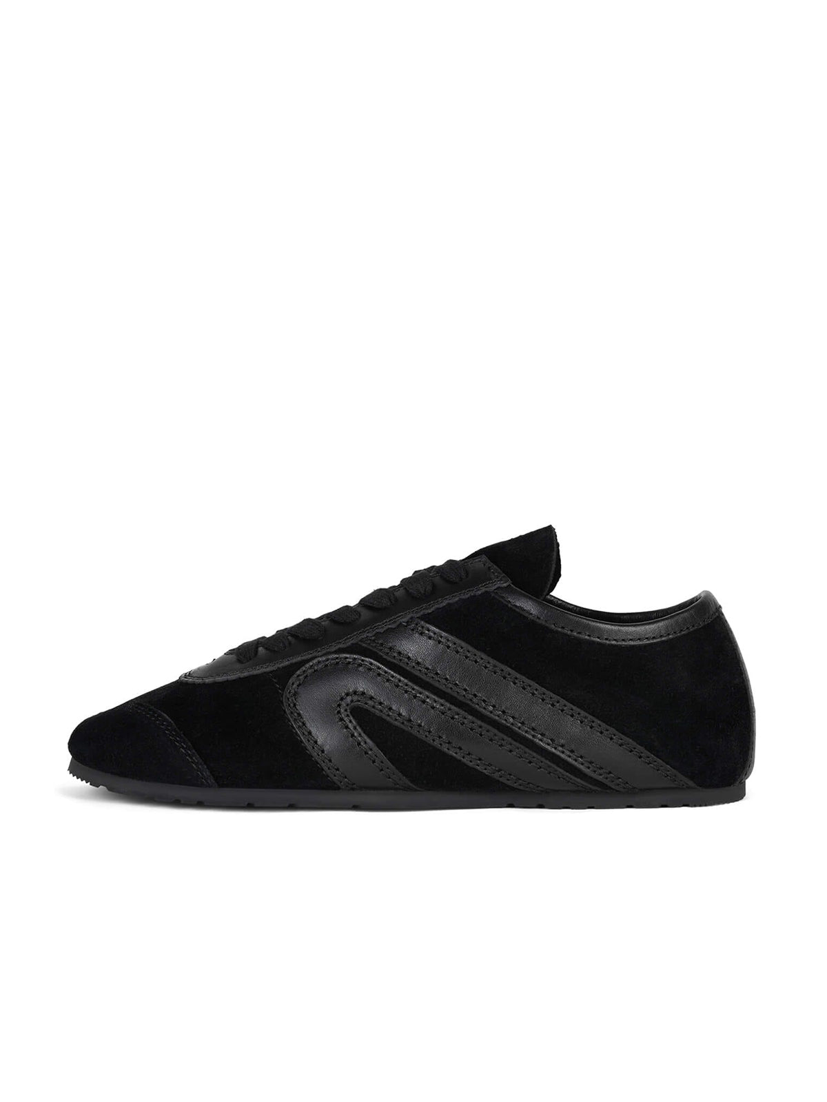 Black Faux Suede Round-Toe Lace-Up Classic Sneakers Flats