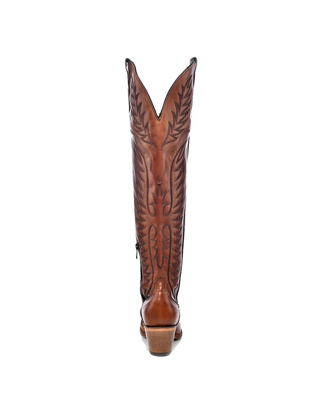 Almond-Toe Classic Embroidery Half-Zip Over-The-Knee Cowgirl Boots - Cognac