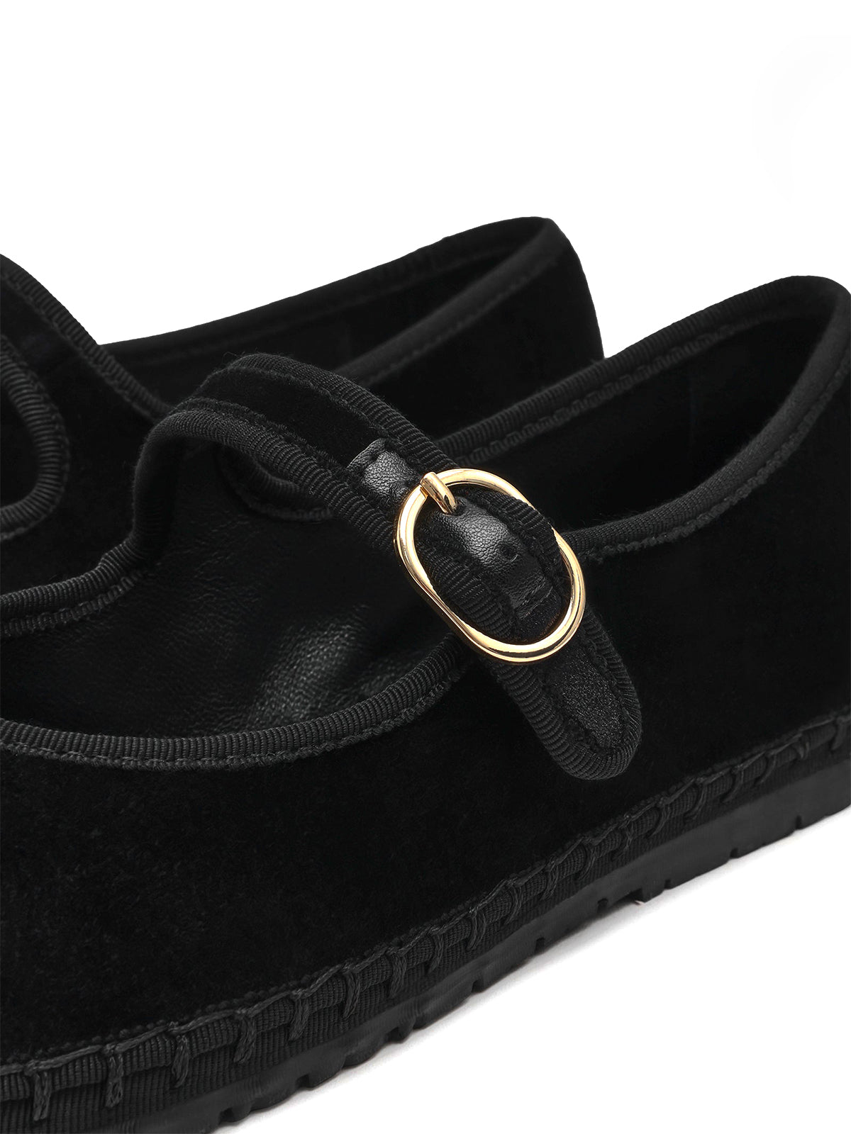 Brown Velvet Round-Toe Buckle Mary Jane Chic Flats