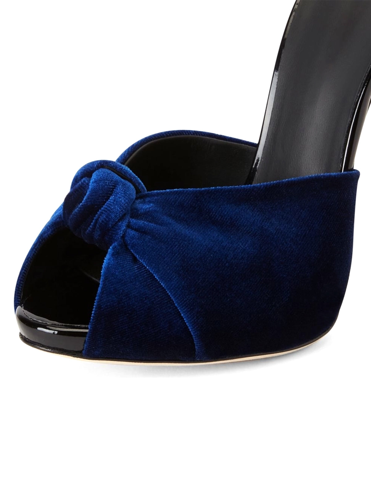 Blue Velvet Peep Round-Toe Backless Slip-On High Heels