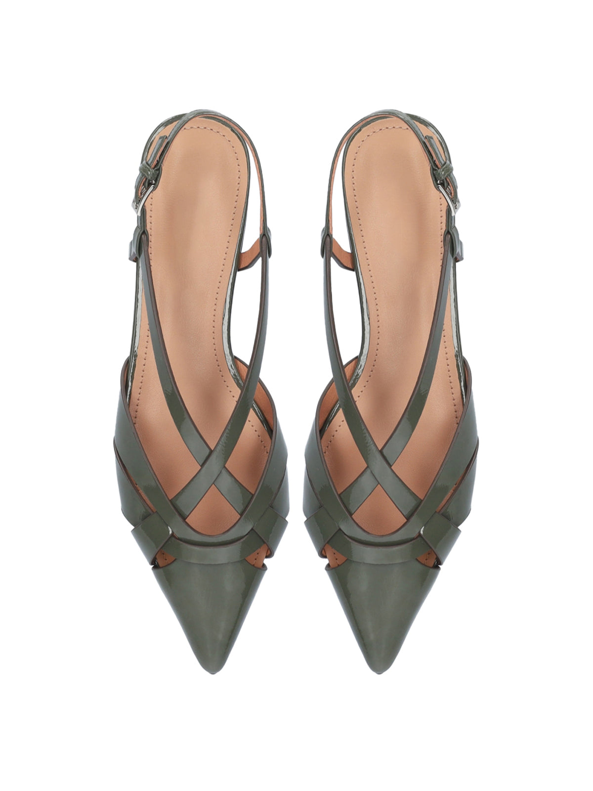 Patent Green Pointed-Toe Crossed Back Strap Chic Flats