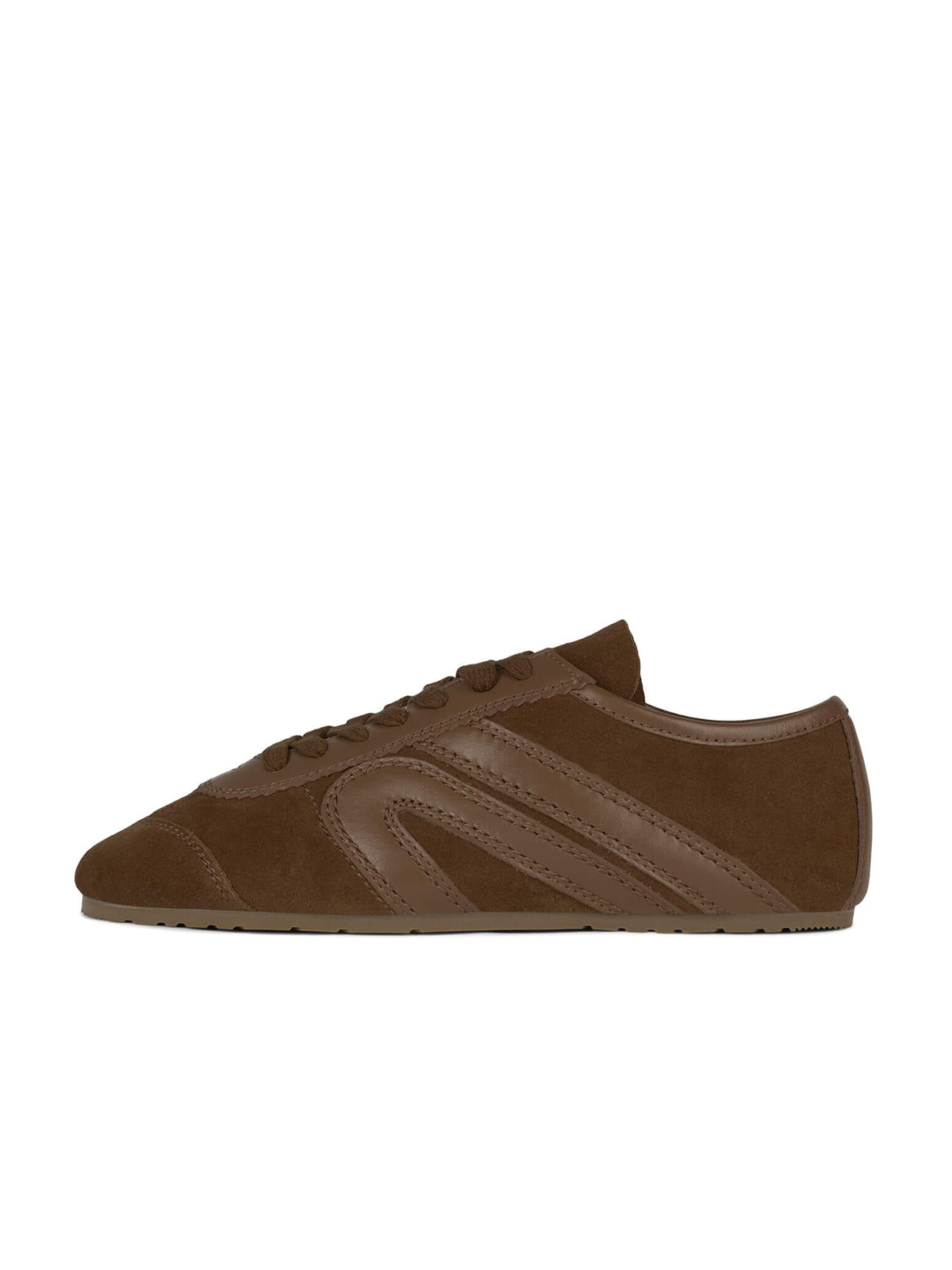 Mocha Faux Suede Round-Toe Lace-Up Classic Sneakers Flats