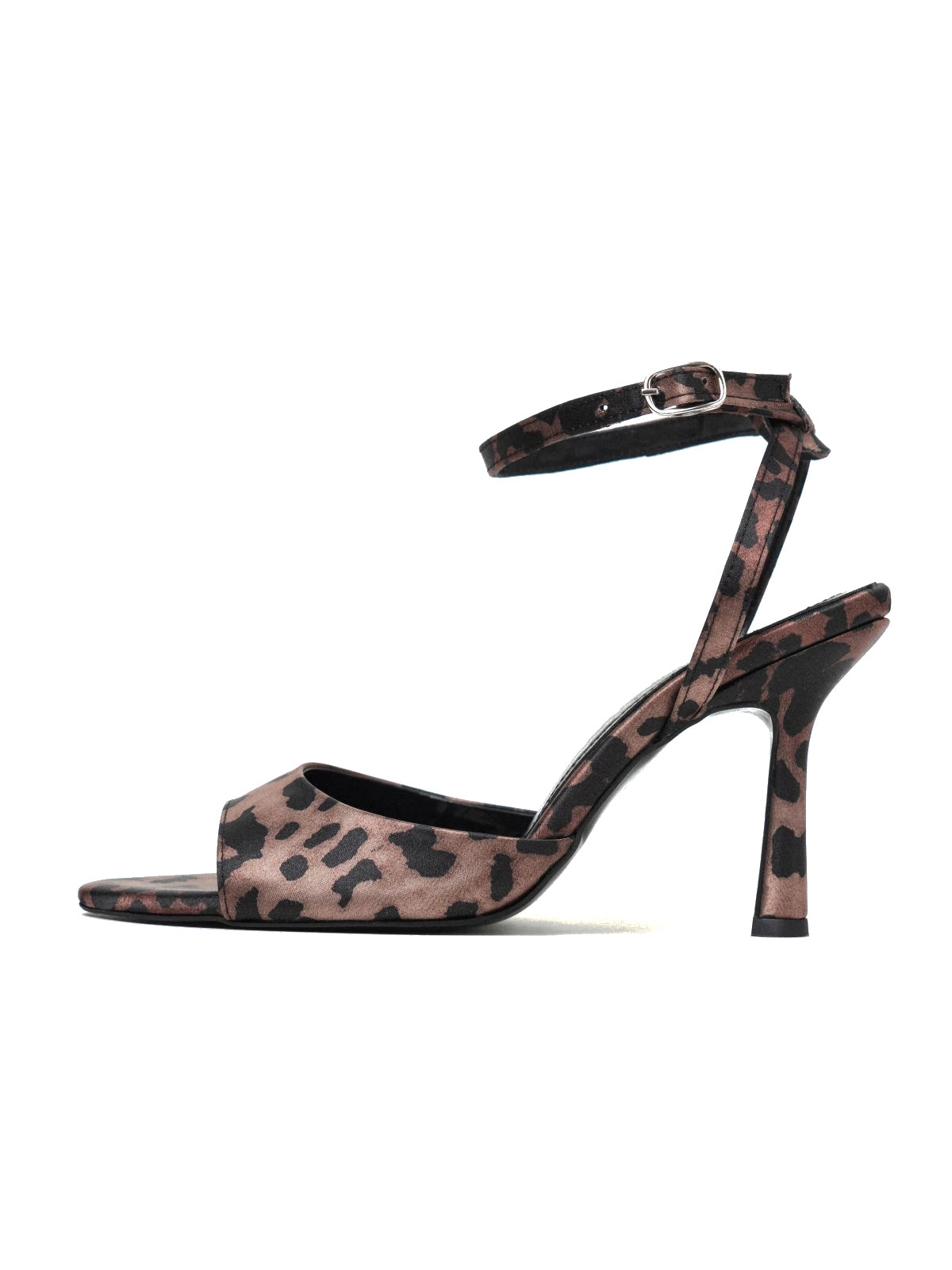 Leopard Print Satin Peep Pointed-Toe Chic Slingback And Ankle Strap High Heels