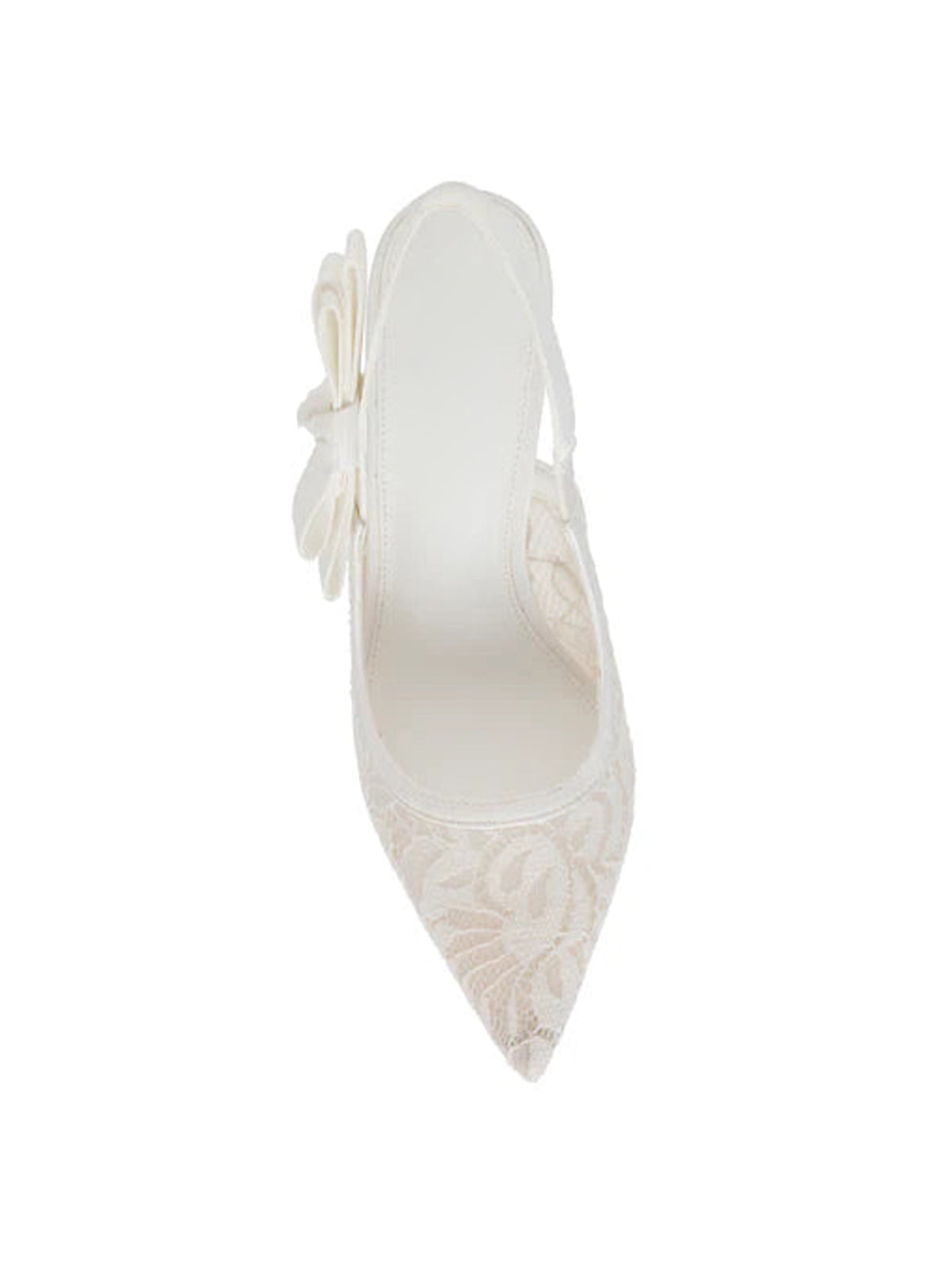 White Lace Mesh Pointed-Toe Slingback With Bow High Heels
