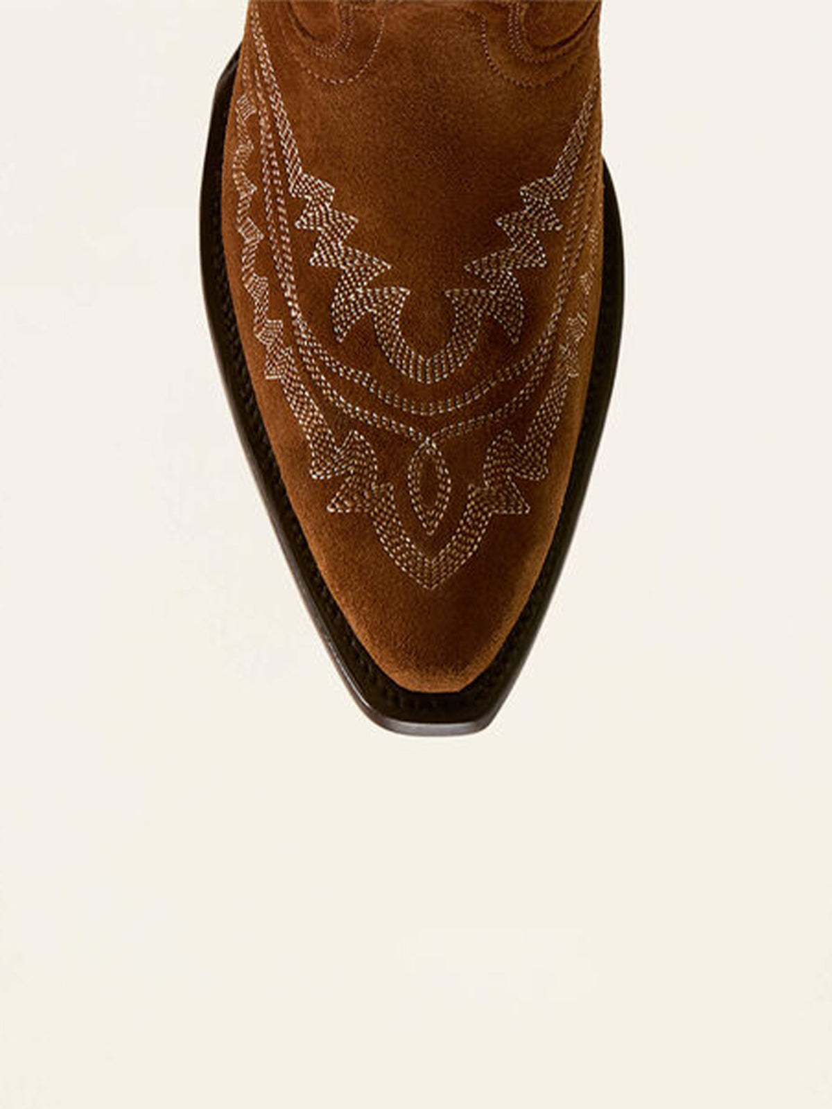 Western Embroidery Tall Snip-Toe Half-Zip Knee High Cowgirl Boots - Dark Tan Faux Suede