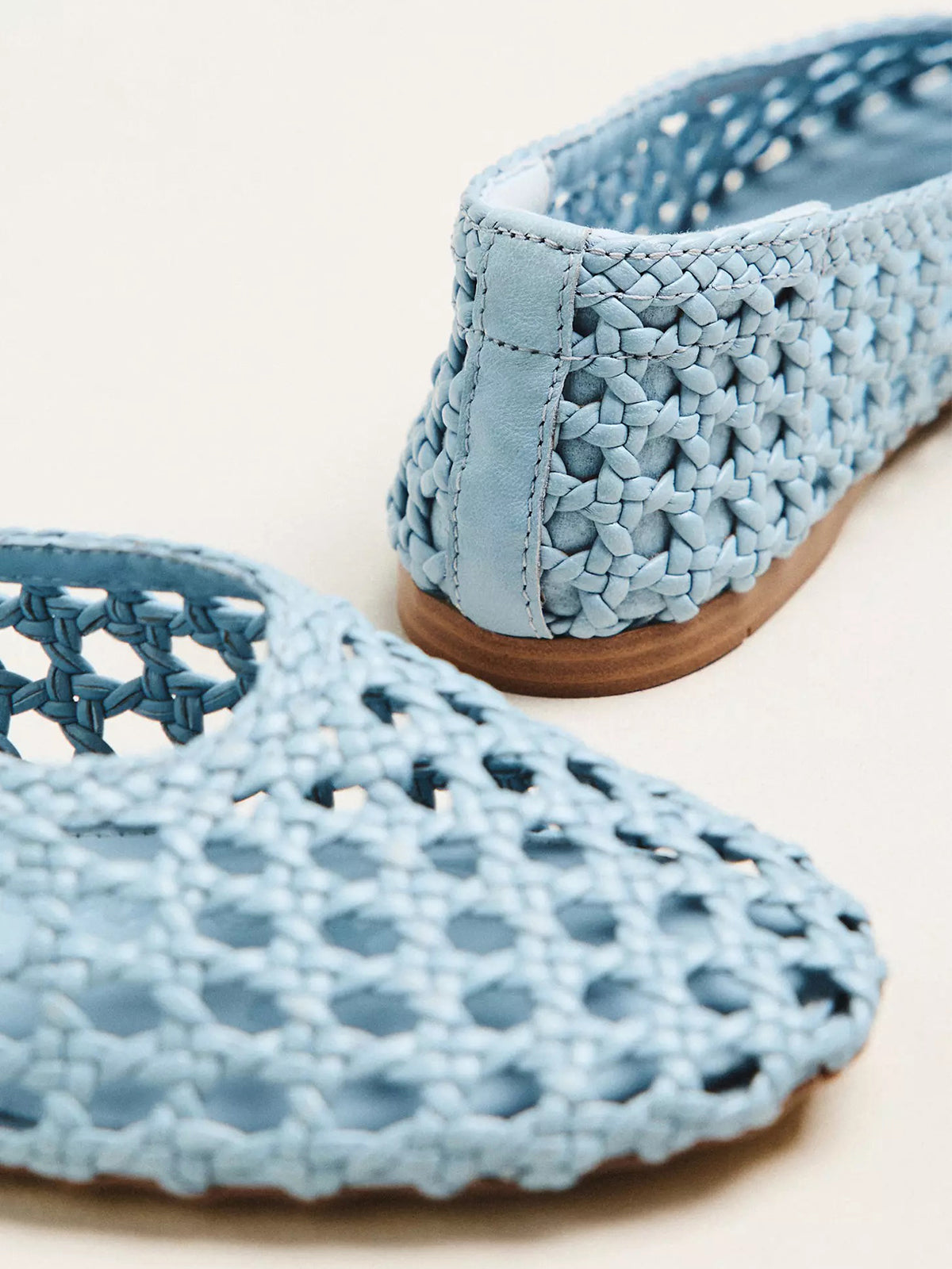 Blue Woven Vegan Leather Round-Toe Slip-On Classic Ballet Flats