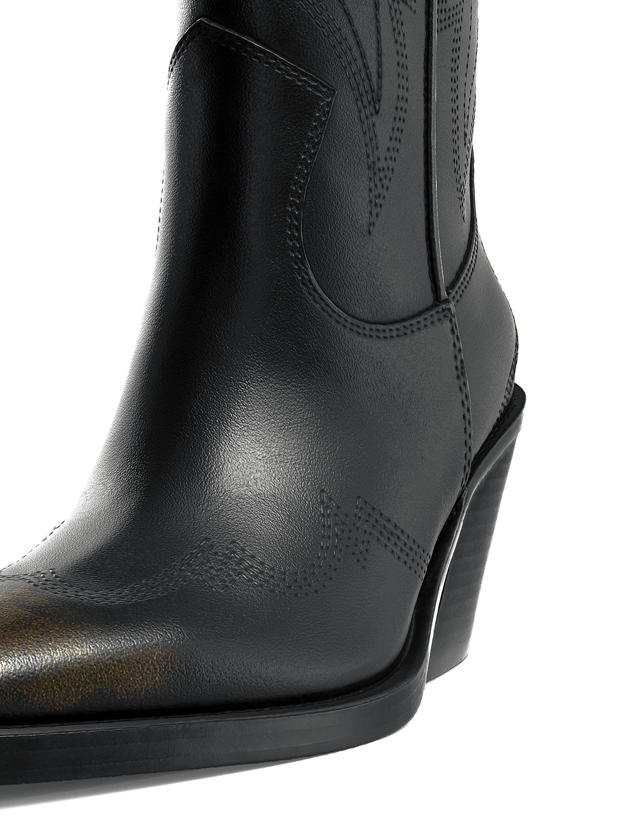 Black Pointed-Toe Classic Embroidery Chic Wide Calf Knee High Cowgirl Boots
