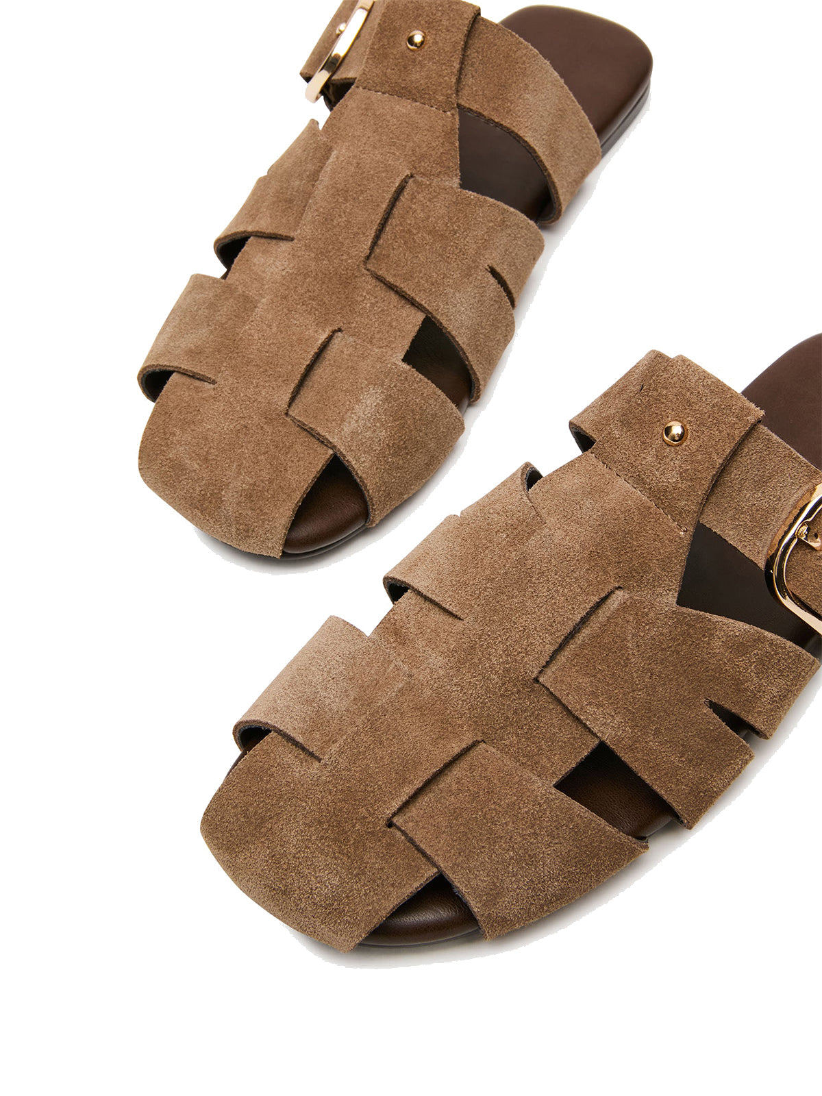 Taupe Faux Suede Round-Toe Caged Design Mules Flats