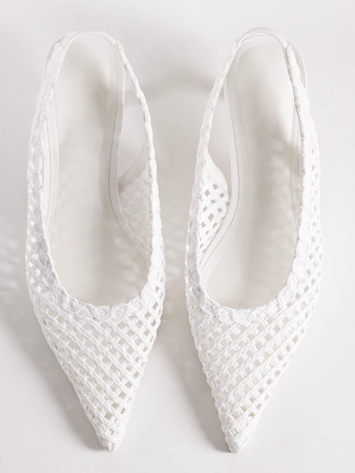 White Rope Weaving Pointed-Toe Classic Back Strap Kitten Heels