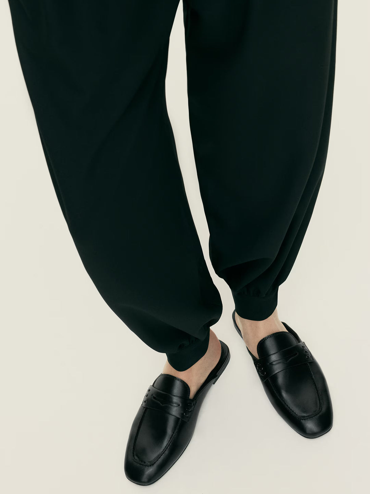 Black Square-Toe Slip-On Backless Loafers Flats