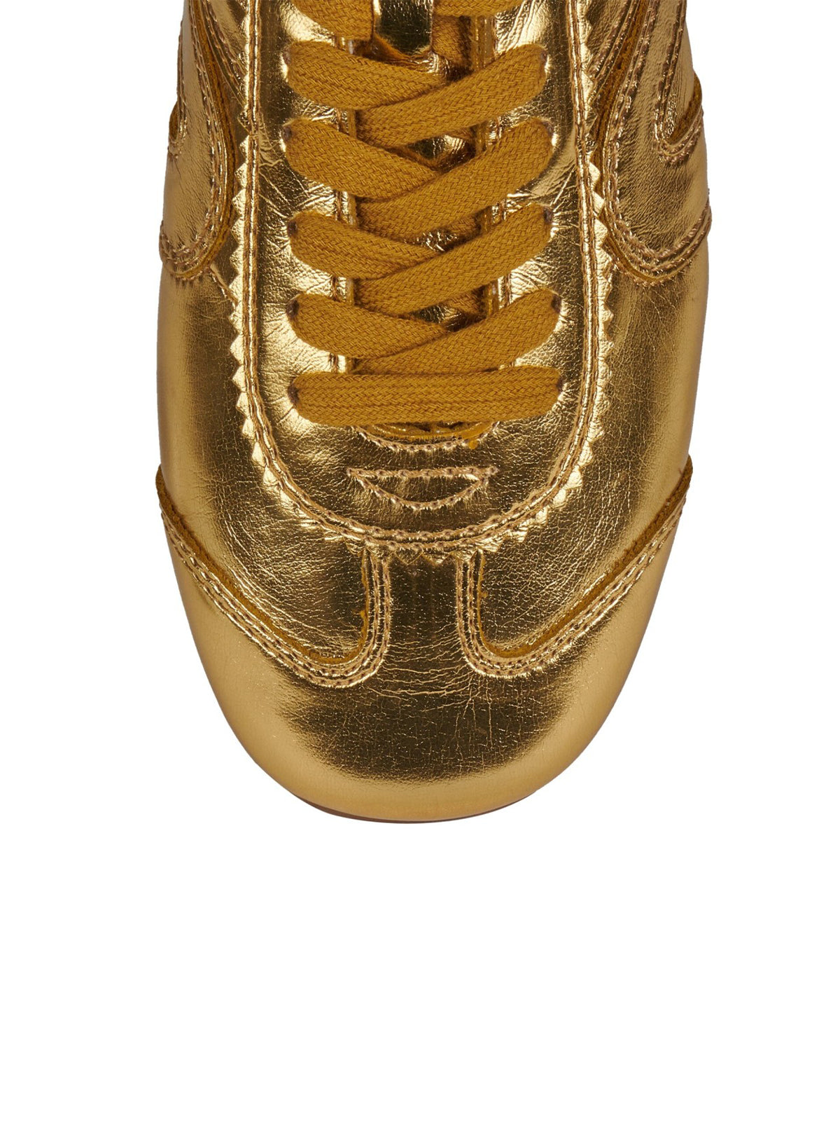 Metallic Gold Round-Toe Lace-Up Classic Sneakers Flats