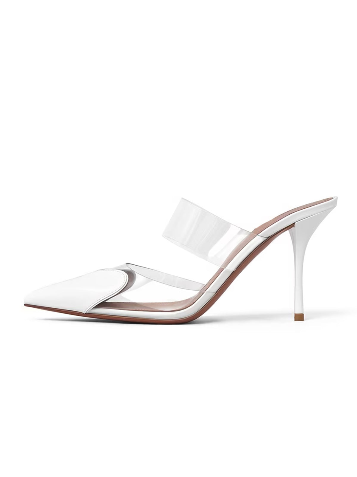 Patent White And TPU Transparent Film Pointed-Toe Slip-On High Heels
