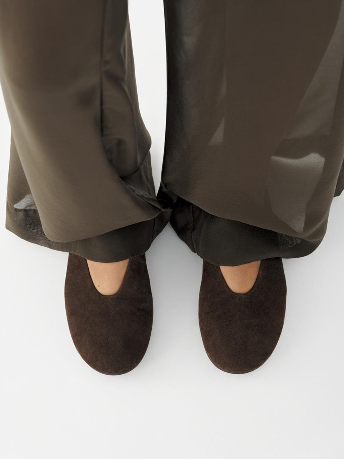 Brown Faux Suede Round-Toe Stylish Ballet Simple Flats